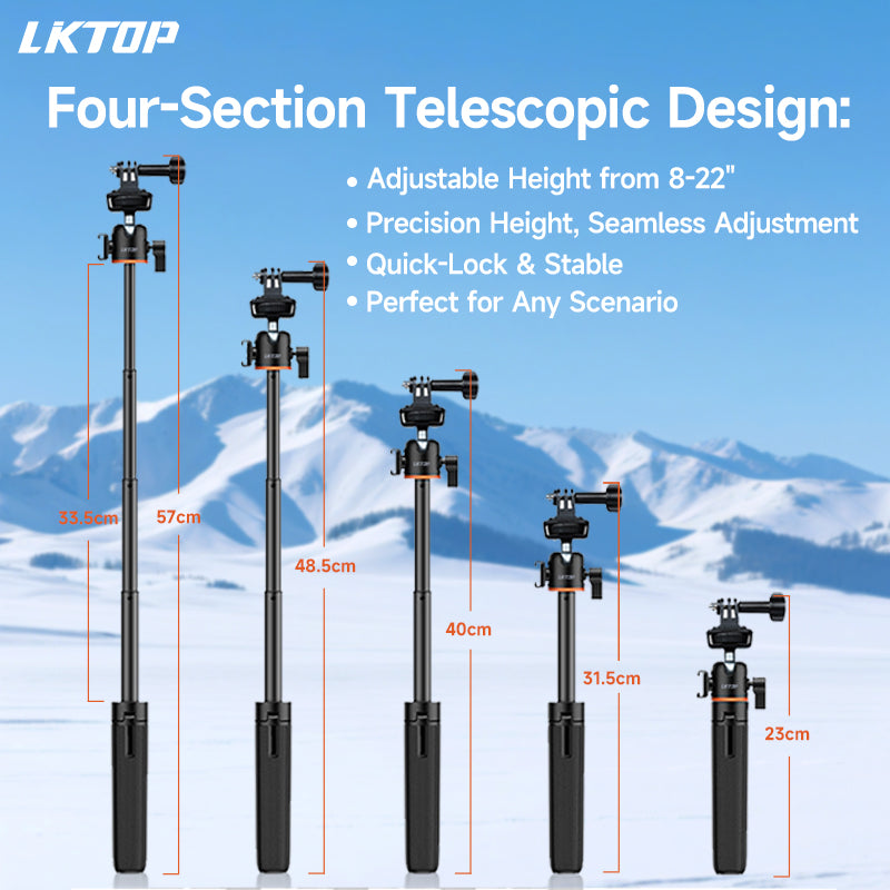 LKTOP Tripod Selfie Stick for DJI Osmo Pocket 3/Nano/360 & Action 5 Pro/6/4/3 & Insta 360 & Xtra Muse & GoPro Hero/Max