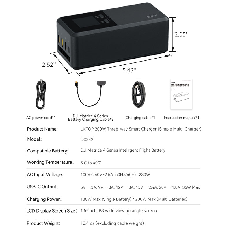 LKTOP 200W Smart Three-Way Charger for DJI Matrice 4T/4E