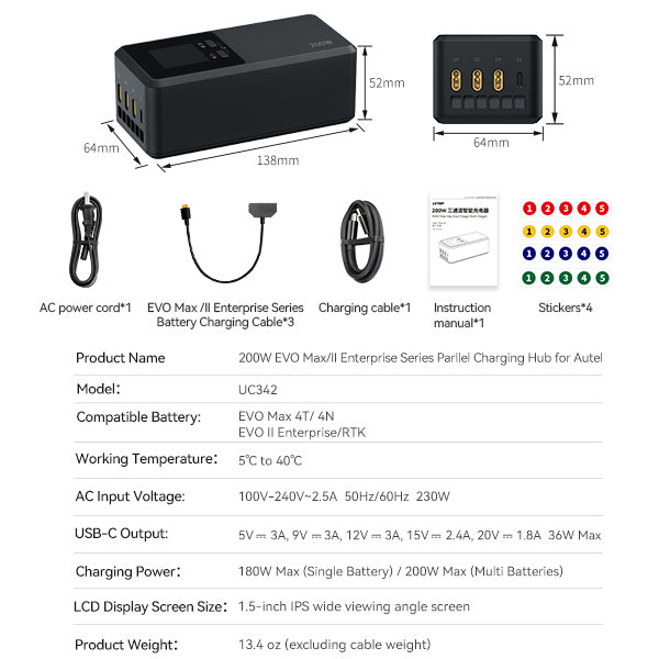 LKTOP 200W Smart Three-Way Charger for Autel EVO Max/II 2 V2 Enterprise Series