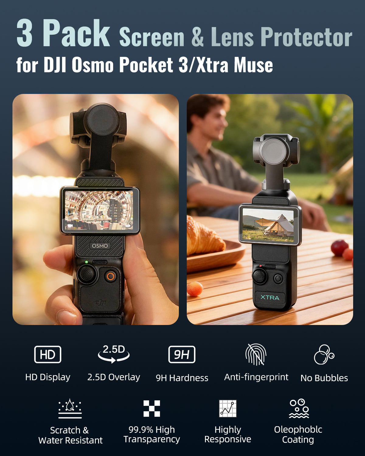 LKTOP 3 PCS Lens Protectors + 3 PCS Screen Protectors For DJI Osmo Pocket 3 & Xtra Muse