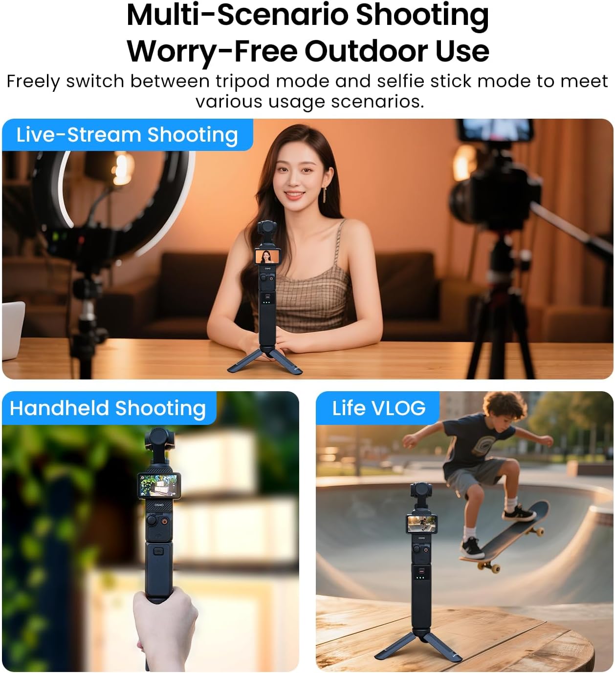 LKTOP Mini Tripod for for DJI Osmo Pocket 3/Nano/360 & Action 5 Pro/6/4/3 & Insta 360 & Xtra Muse & GoPro Hero/Max