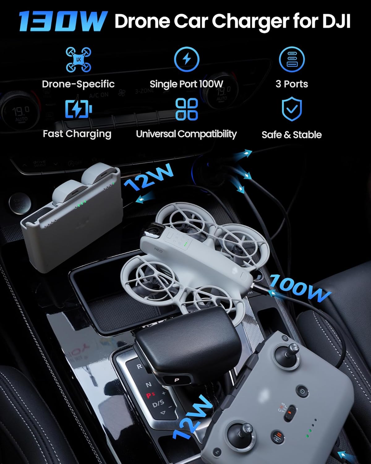 LKTOP 130W Drone Car Charger for DJI