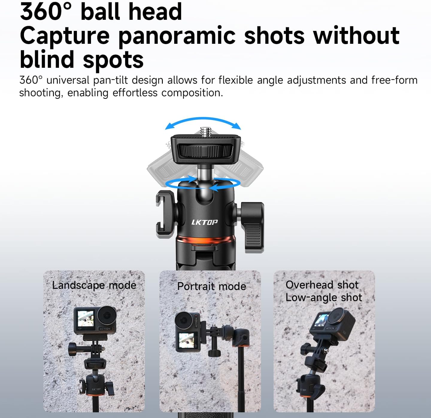 LKTOP Tripod Selfie Stick for DJI Osmo Pocket 3/Nano/360 & Action 5 Pro/6/4/3 & Insta 360 & Xtra Muse & GoPro Hero/Max