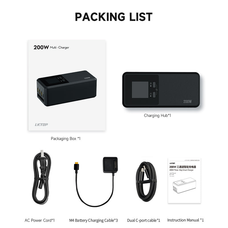 LKTOP 200W Mavic 4 Pro Battery Charging Hub for DJI Mavic 4 Pro