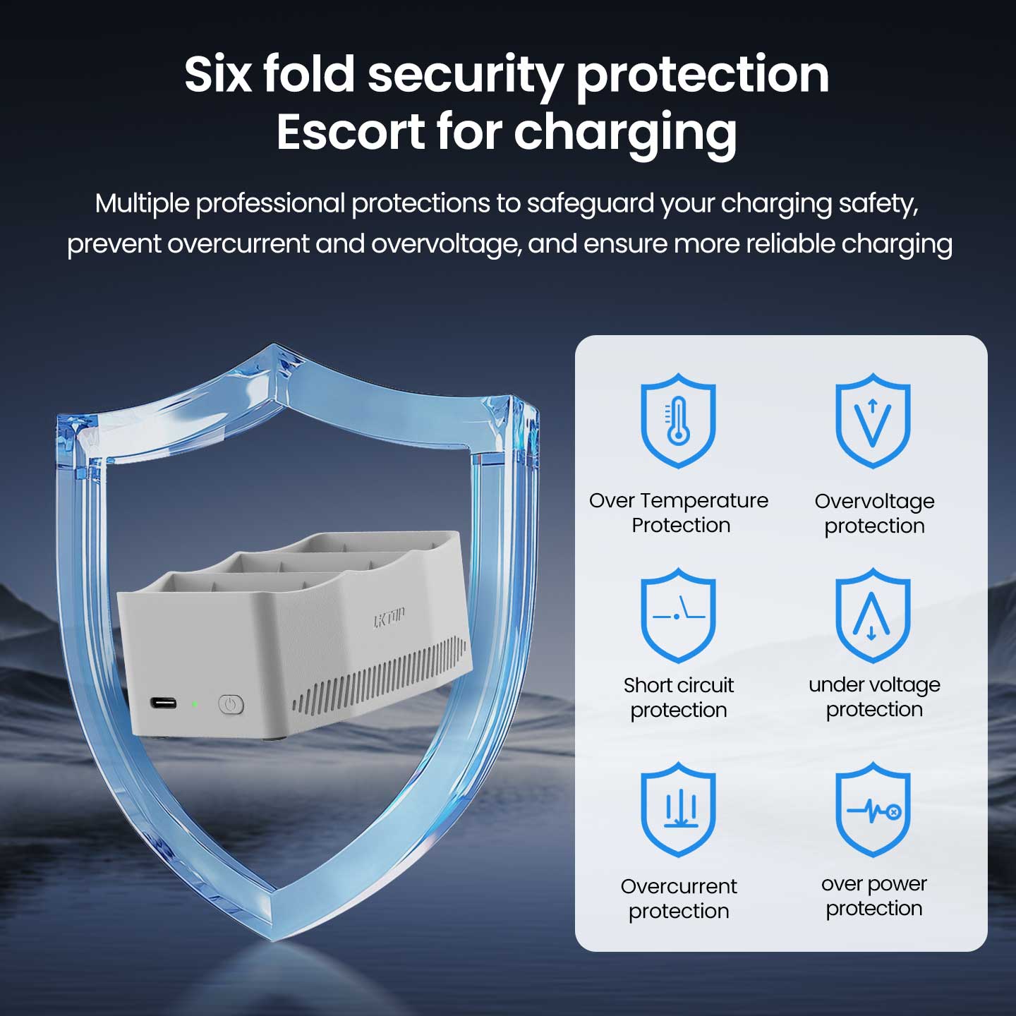 LKTOP 65W Flip Parallel Charging Hub, Three-Way Battery Charger with Storage Mode, Compatible with DJI Flip, Charge 3 Batteries Simultaneously in just 86 Min