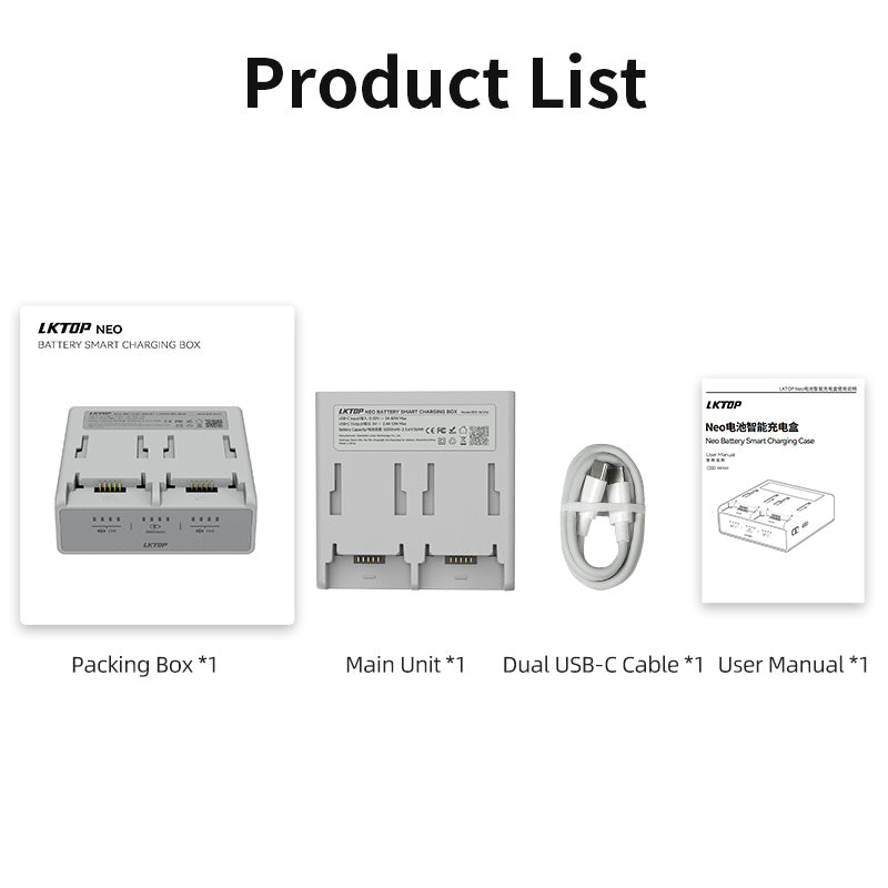 LKTOP 10000mAh Neo Smart Battery Charging Case, Bulit-in 10000mAh Battery, Large Capacity Fully Charge 3 Batteries