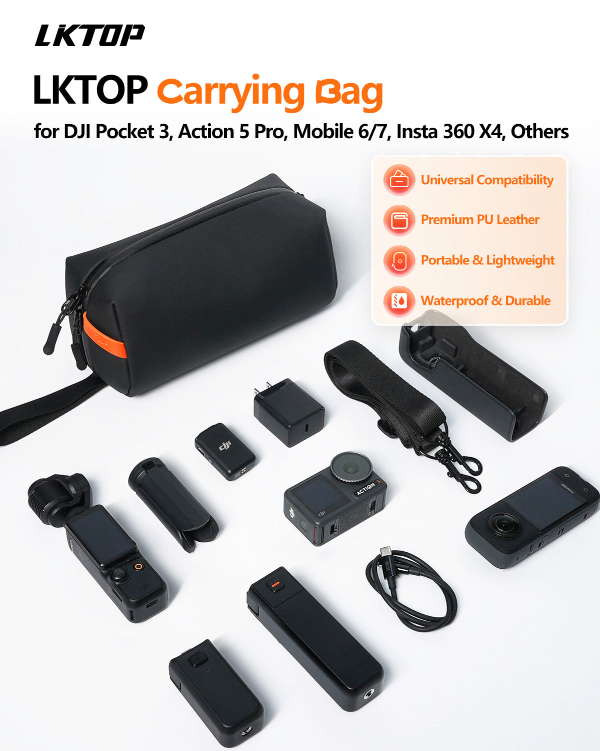 LKTOP Pocket 3 Bag Action 5 Pro Carrying Case Insta 360 X4 Handbag