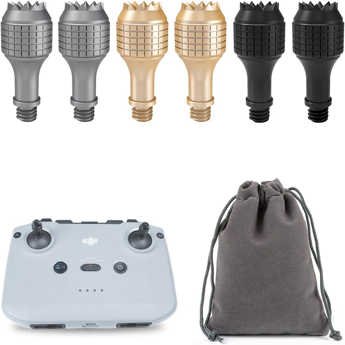 LKTOP 3 Pairs RC-N1/N2/N3 Remote Controller Joysticks (Gray, Gold, Black), Rocker Replacement Parts for DJI Neo/Flip/Mini 3/Mini 3 Pro/Mini 2/Mini 2 SE/Air 2/Air 2S/Air 3S/Mavic 3/Mavic 3 Pro Drone