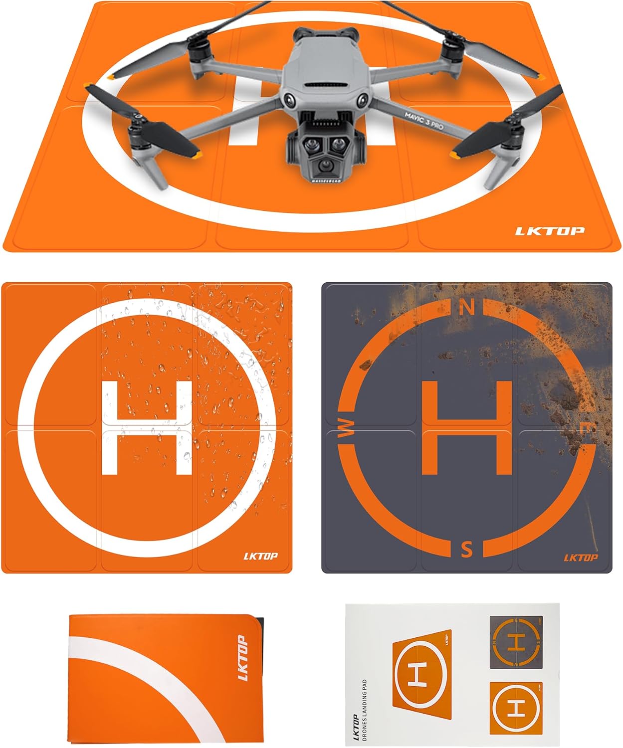 LKTOP Weighted Foldable Drone Landing Pad for DJI/Specta, Double-Sided Waterproof Helipad Large Landing Mat, Compatibility: DJI/Specta Mavic/Air/Mini/Neo/Flip/Avata/FPV Series Accessories (26 inch/65 cm)