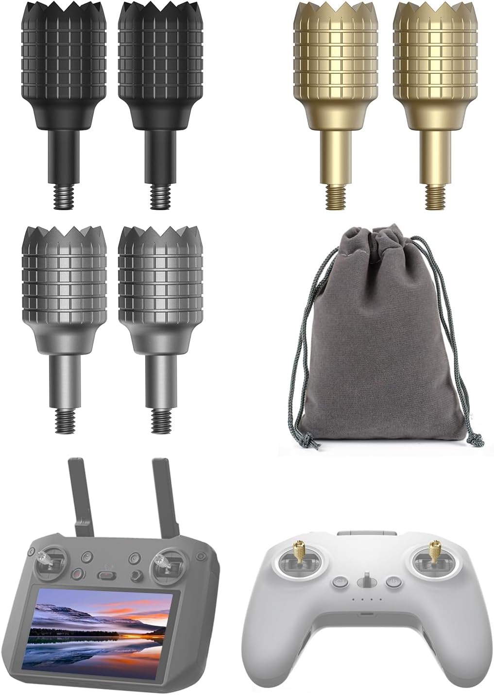 LKTOP 3 Pairs Remote Controller Joysticks for DJI RC Pro and FPV Remote Controller 2/3 (Gray, Gold, Black), Compatibility: DJI Mini 3 Pro, Air 2S, Mavic 3/Pro/Classic/Cine, Avata/2, FPV