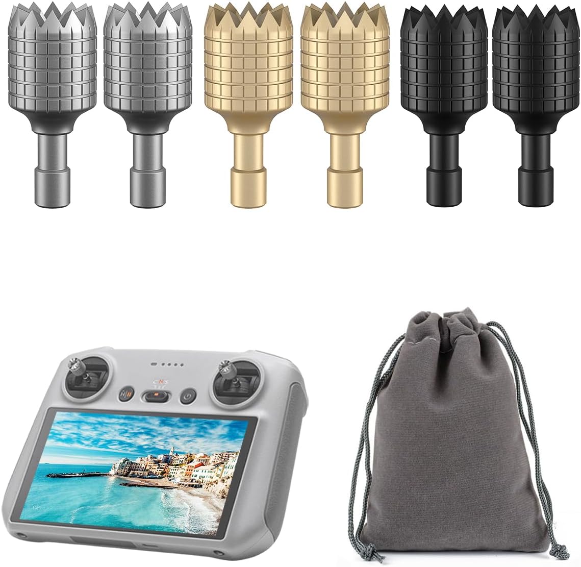 LKTOP 3 Pairs RC/RC2 Remote Controller Joysticks (Gray, Gold, Black), Mini 3/Mini 3 Pro/Mini 4 Pro/Air 3/Air 2S/Mavic 4 Pro/Mavic 3/Mavic 3 Pro/Mavic 3 Classic Remote Controller Sticks Rocker Replacement Accessories
