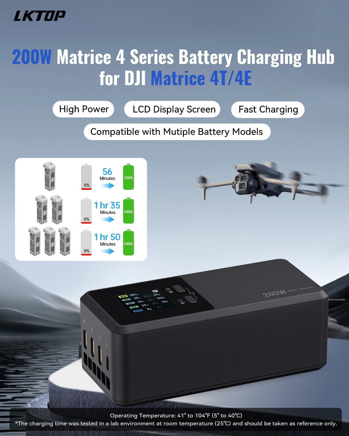 LKTOP 200W Matrice 4 Series Battery Charging Hub for DJI Matrice 4T/4E Drone Accessories