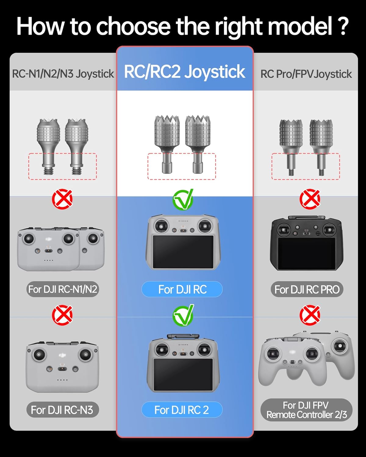 LKTOP 3 Pairs RC/RC2 Remote Controller Joysticks (Gray, Gold, Black), Mini 3/Mini 3 Pro/Mini 4 Pro/Air 3/Air 2S/Mavic 4 Pro/Mavic 3/Mavic 3 Pro/Mavic 3 Classic Remote Controller Sticks Rocker Replacement Accessories