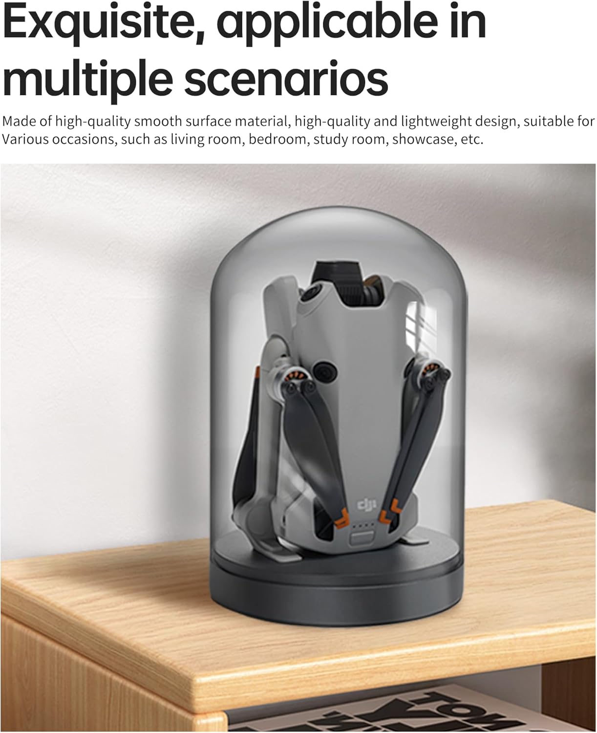 LKTOP Mini 4 Pro/Mini 3 Series Drone Display Stand (Gray), Glass Holder Base Dome Dustproof Cover for Storage/Collection/Gift/Home Decoration, No Charging Function