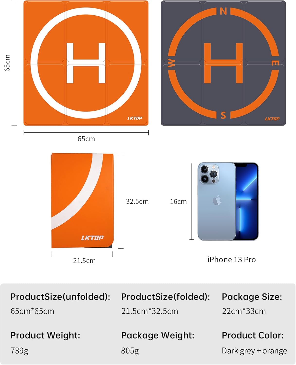 LKTOP Weighted Foldable Drone Landing Pad for DJI/Specta, Double-Sided Waterproof Helipad Large Landing Mat, Compatibility: DJI/Specta Mavic/Air/Mini/Neo/Flip/Avata/FPV Series Accessories (26 inch/65 cm)