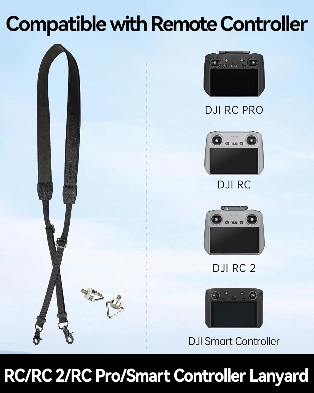 LKTOP Adjustable PU Leather Lanyard Neck Strap for DJI RC/RC2/RC Pro (50-63'', with Screws), Compatibility: Mini 4/3 Series, Air 3/Air 2S, Mavic 3 Series