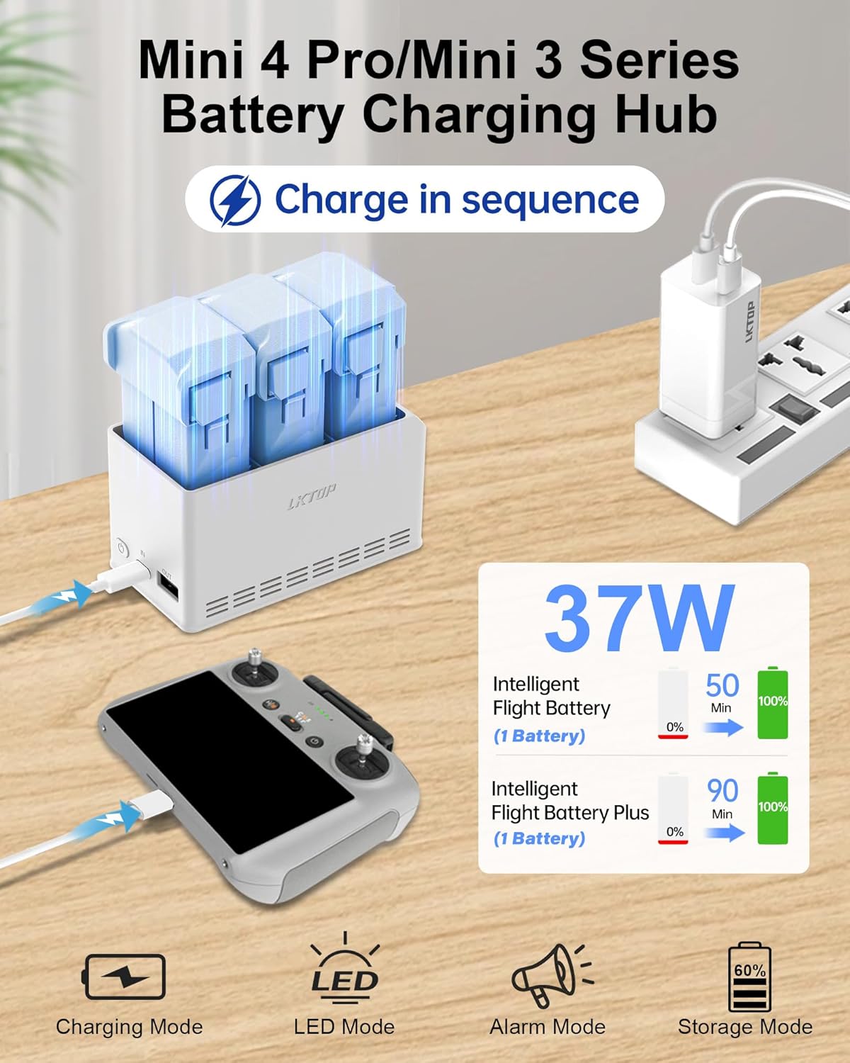 LKTOP 37W Mini 4 Pro/Mini 3 Series Battery Charging Hub