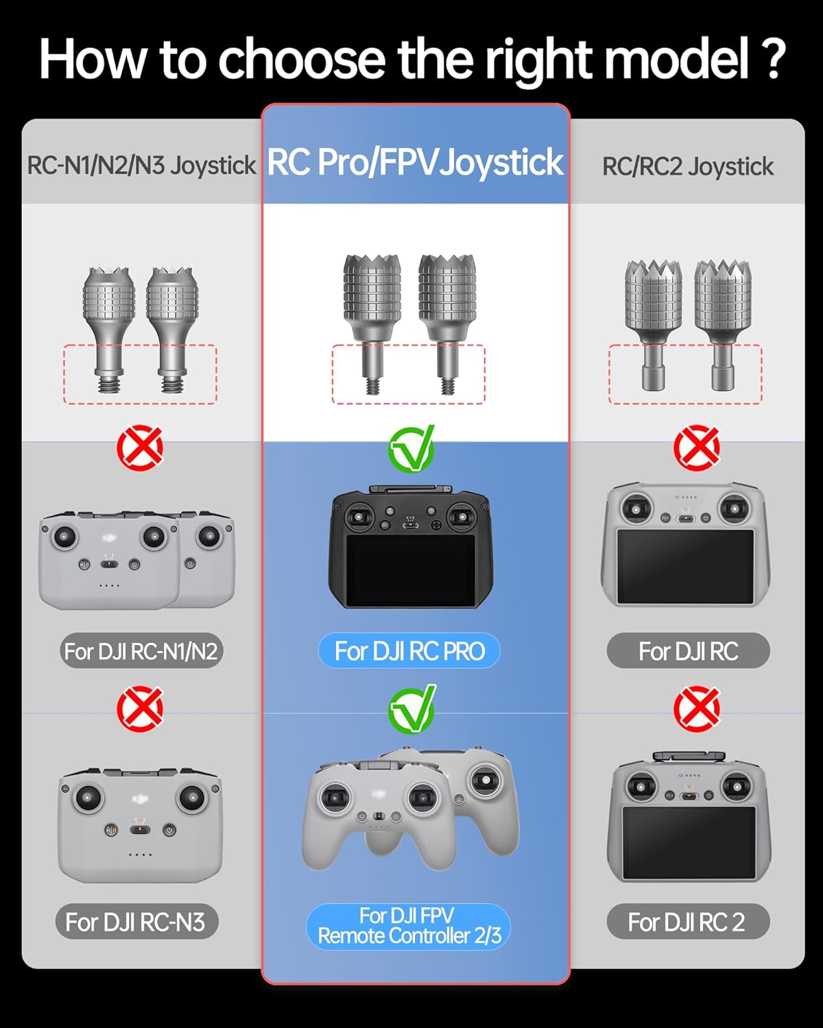 LKTOP 3 Pairs Remote Controller Joysticks for DJI RC Pro and FPV Remote Controller 2/3 (Gray, Gold, Black), Compatibility: DJI Mini 3 Pro, Air 2S, Mavic 3/Pro/Classic/Cine, Avata/2, FPV