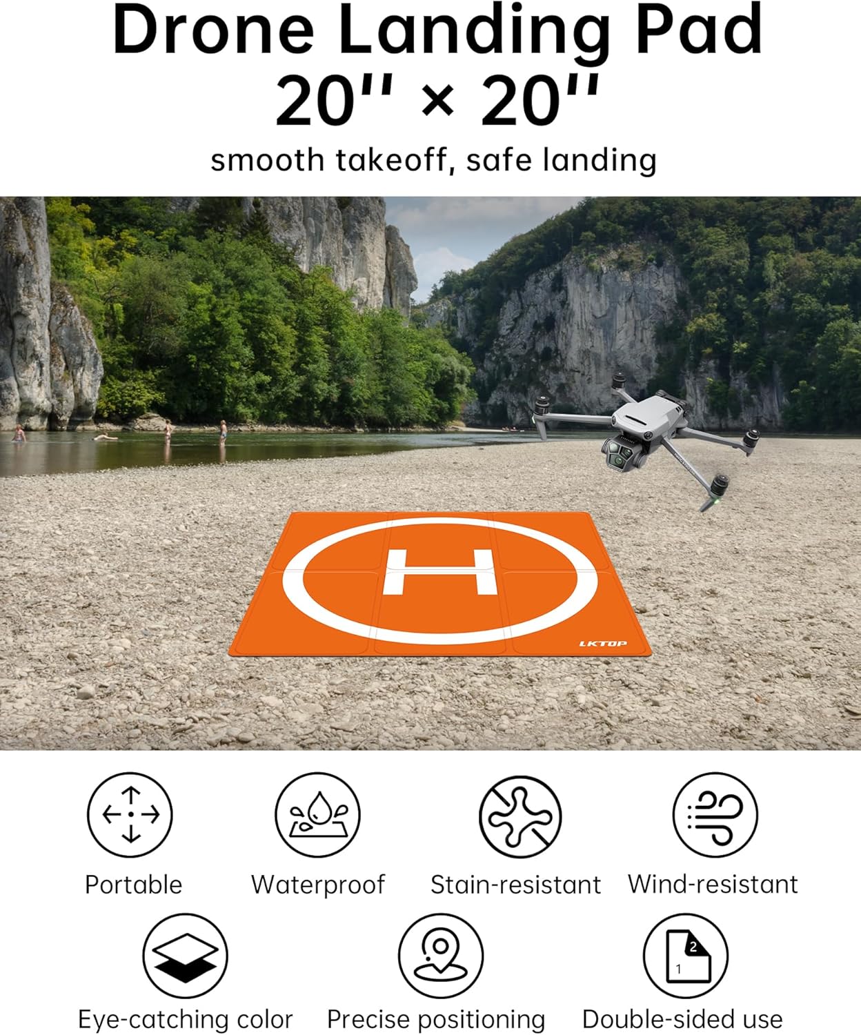 LKTOP Weighted Foldable Drone Landing Pad for DJI/Specta Drone, Double-Sided Waterproof Helipad Landing Mat, Compatibility: DJI/Specta Mavic/Air/Mini/Neo/Flip/Avata/FPV Series Accessories (20 inch/50 cm)