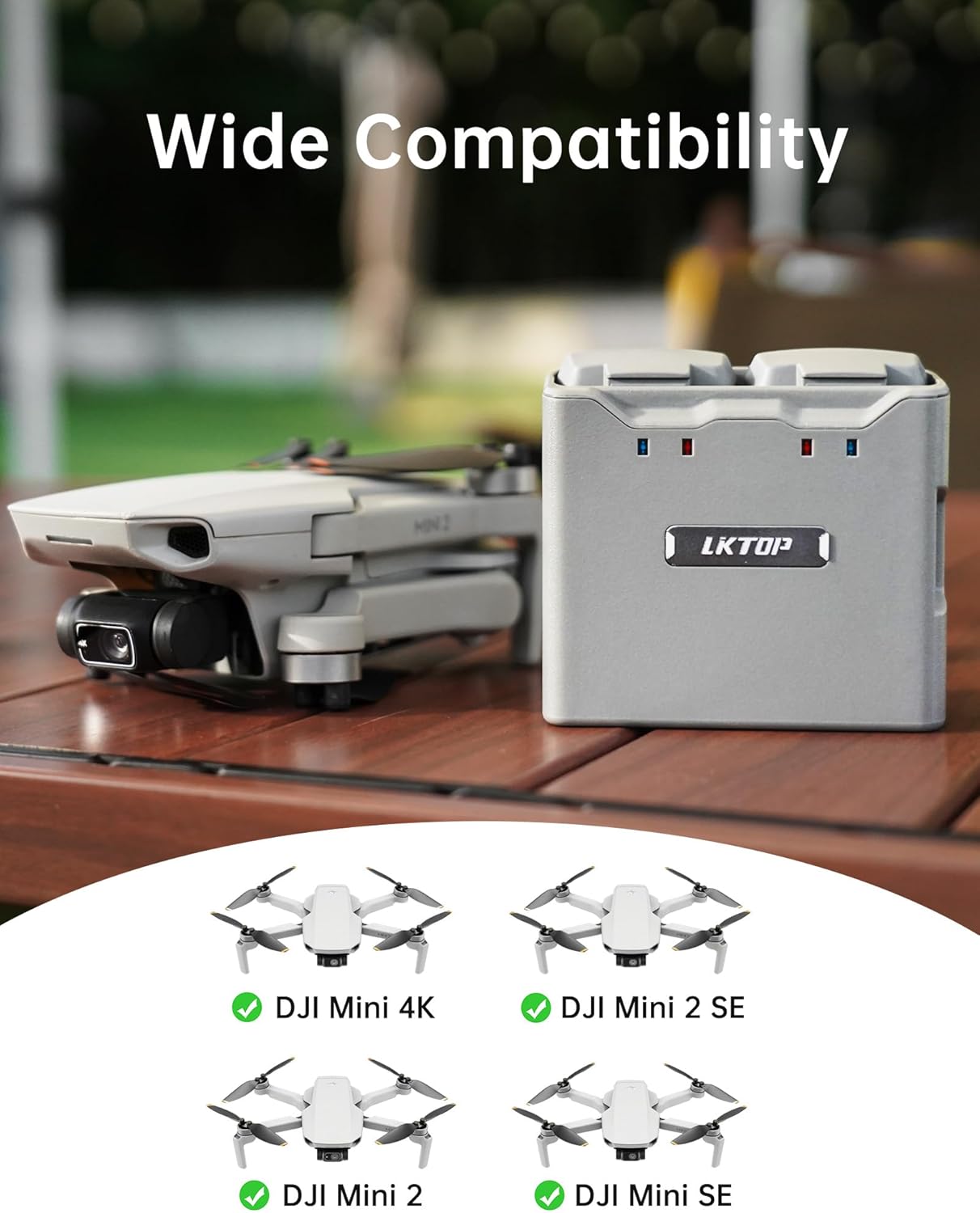 LKTOP Mini 4K/Mini 2 Series Battery Charging Hub, Parallel Charge Dual Batteries, with Discharging Mode (USB-A to USB-C Cable Included))