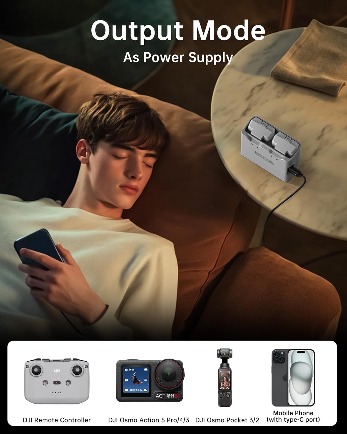LKTOP Mini 4K/Mini 2 Series Battery Charging Hub, Parallel Charge Dual Batteries, with Discharging Mode (USB-A to USB-C Cable Included))