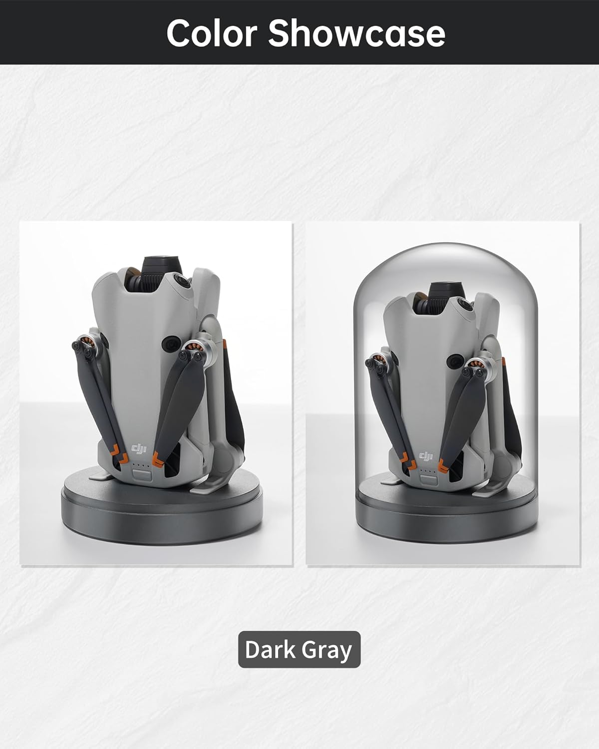 LKTOP Mini 4 Pro/Mini 3 Series Drone Display Stand (Gray), Glass Holder Base Dome Dustproof Cover for Storage/Collection/Gift/Home Decoration, No Charging Function