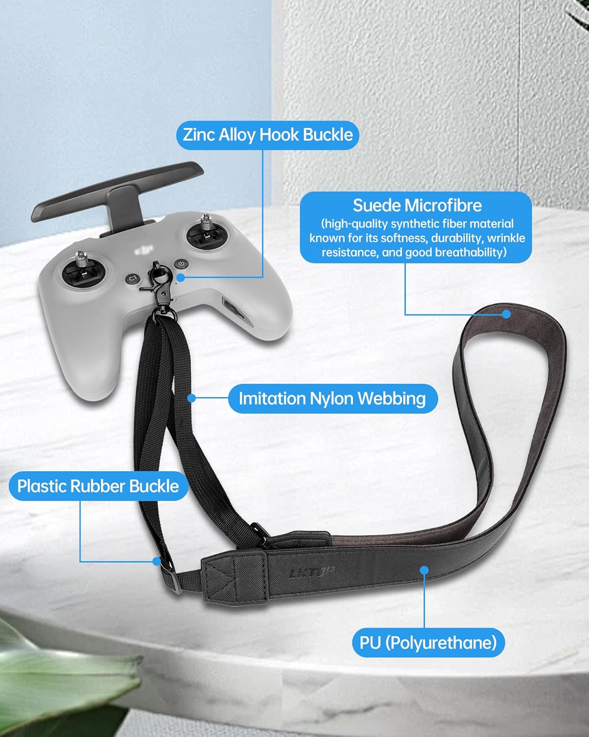 LKTOP Adjustable PU Leather Lanyard Neck Strap for DJI FPV Remote Controller 3/2, RadioMaster TX12, Jumper T18 (50-63'') , Compatibility: DJI Avata/Avata 2, FPV, Phantom 3/4, O3/4 Air Unit, Inspire 2/1/Pro Drone