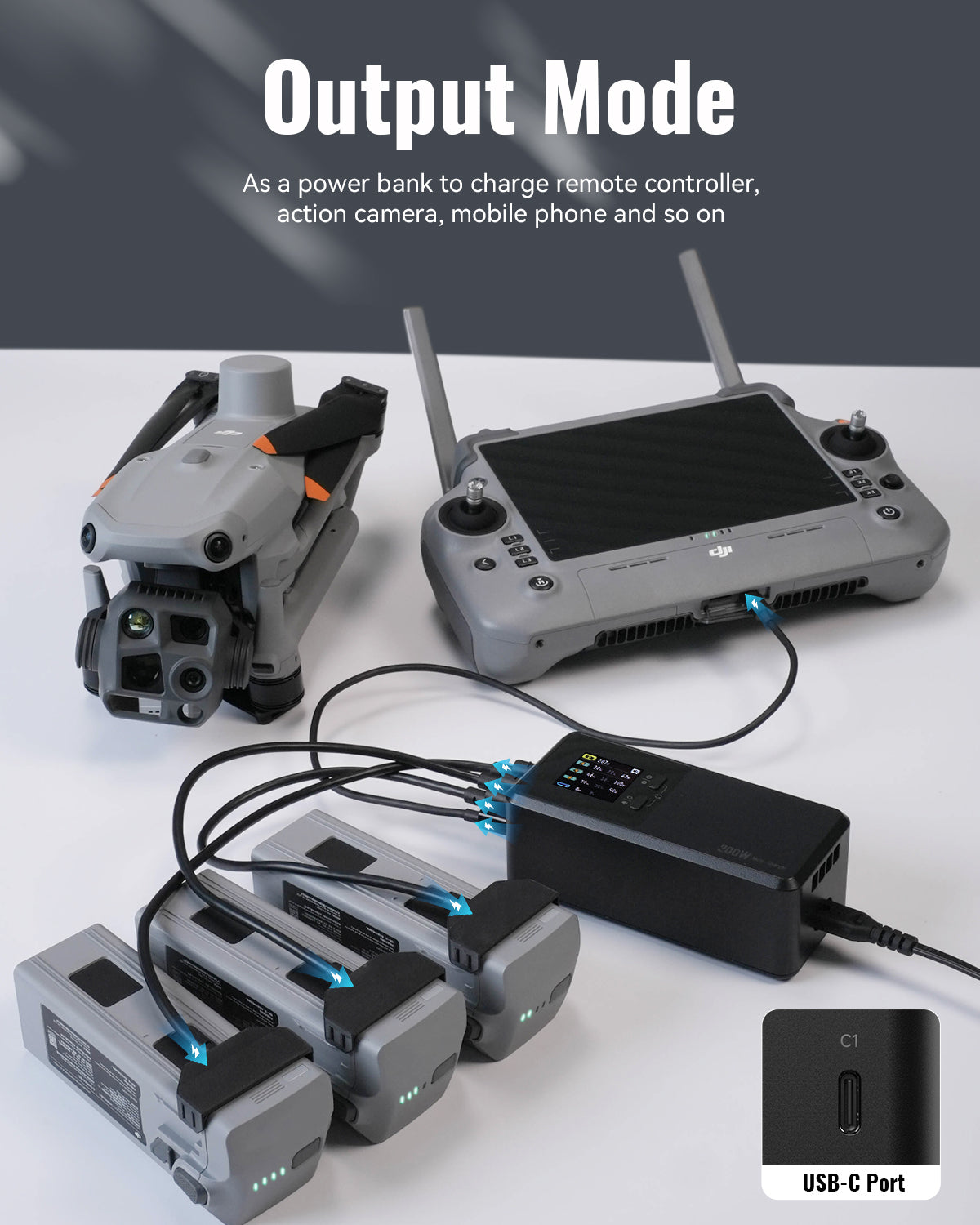 LKTOP 200W Smart Three-Way Charger for DJI Matrice 4T/4E