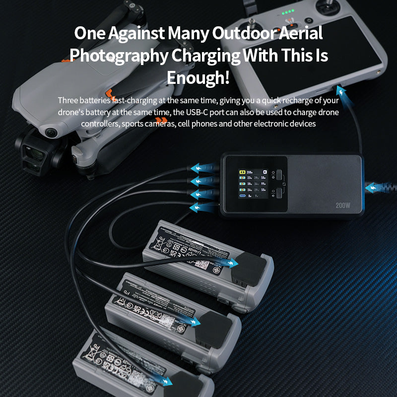 LKTOP 200W Air 3 Series Battery Charging Hub for DJI Air 3/Air 3S Drone Accessories, with Storage/Silent/Output Mode, LCD Display Screen (Parallel Charge 3 Batteries: 1hr 10min)
