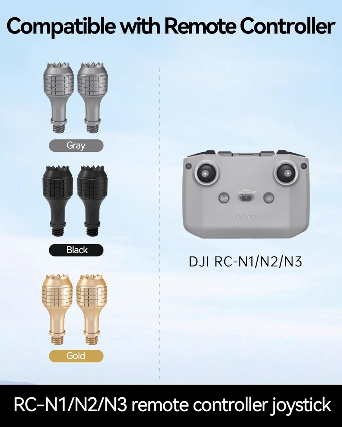 LKTOP 3 Pairs RC-N1/N2/N3 Remote Controller Joysticks (Gray, Gold, Black), Rocker Replacement Parts for DJI Neo/Flip/Mini 3/Mini 3 Pro/Mini 2/Mini 2 SE/Air 2/Air 2S/Air 3S/Mavic 3/Mavic 3 Pro Drone