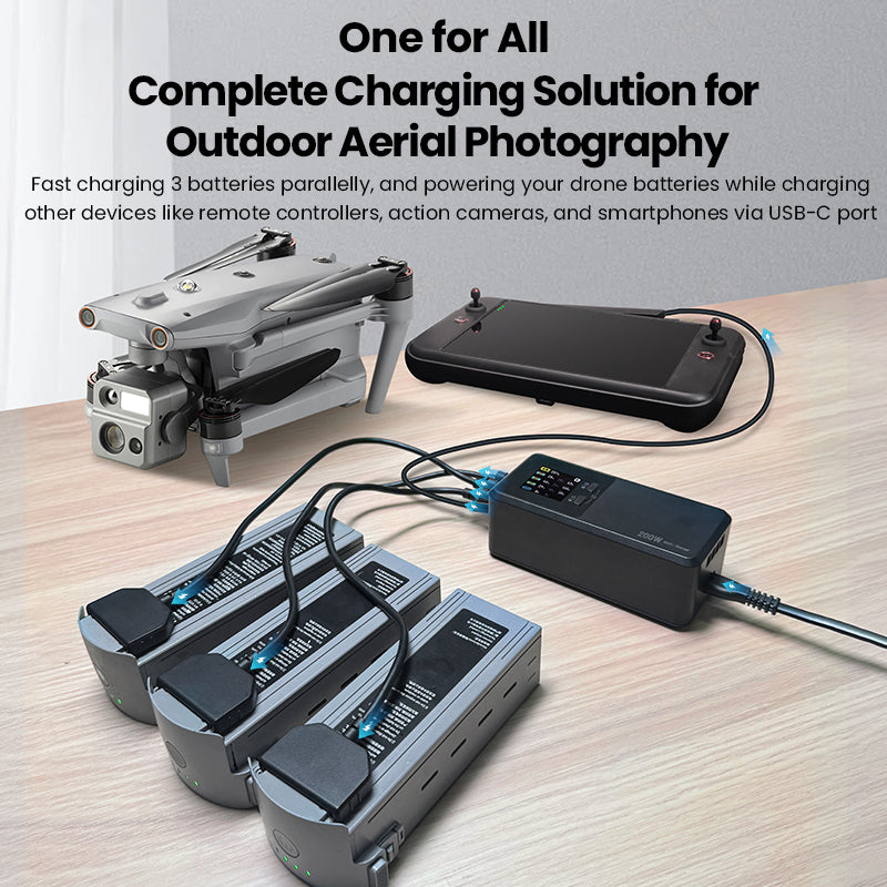 200W EVO Max Series Multi-function Fast Battery Charger for Autel EVO Max 4T/4N Drone Accessories, with Storage/Silent/Output Mode, LCD Display Screen (Parallel Charge 3 Batteries: 1hr 53min)