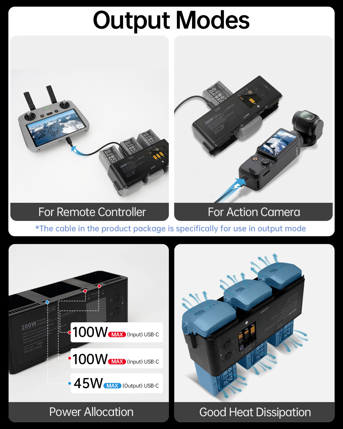 LKTOP 200W Air 3/Air 3S Parallel Charging Hub for DJI/Specta Air3 Series Drone
