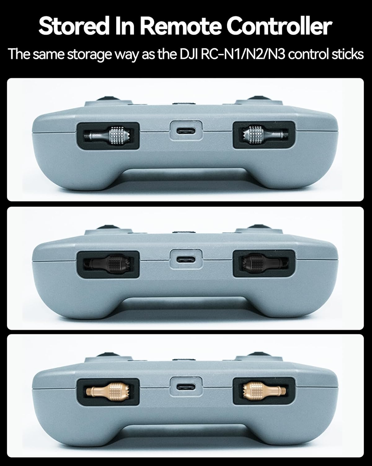 LKTOP 3 Pairs RC-N1/N2/N3 Remote Controller Joysticks (Gray, Gold, Black), Rocker Replacement Parts for DJI Neo/Flip/Mini 3/Mini 3 Pro/Mini 2/Mini 2 SE/Air 2/Air 2S/Air 3S/Mavic 3/Mavic 3 Pro Drone