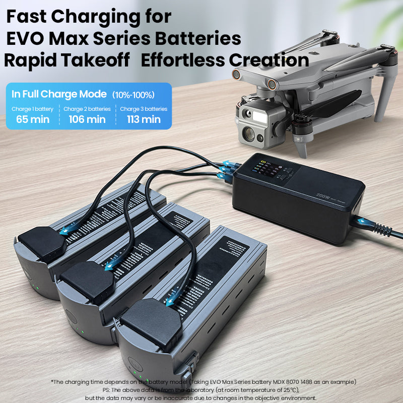 200W EVO Max/II Enterprise Series Parallel Charging Hub Battery Fast Charger for Autel EVO Max 4T/4N/II Enterprise/II RTK Drone Accessories, Storage/Silent Mode (Charge 3 Batteries: 1hr 53min)