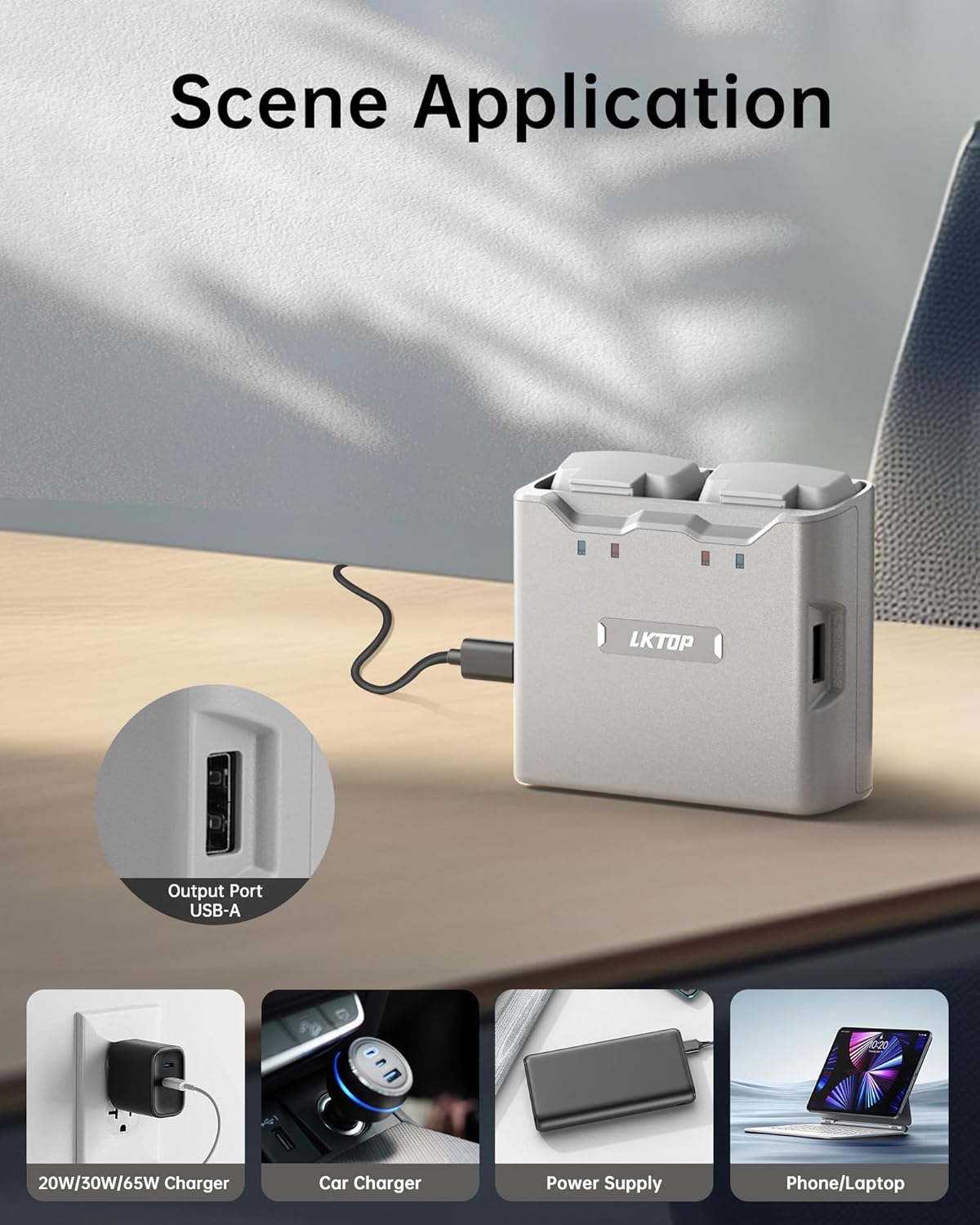 LKTOP Mini 4K/Mini 2 Series Battery Charging Hub, Parallel Charge Dual Batteries, with Discharging Mode (USB-A to USB-C Cable Included))
