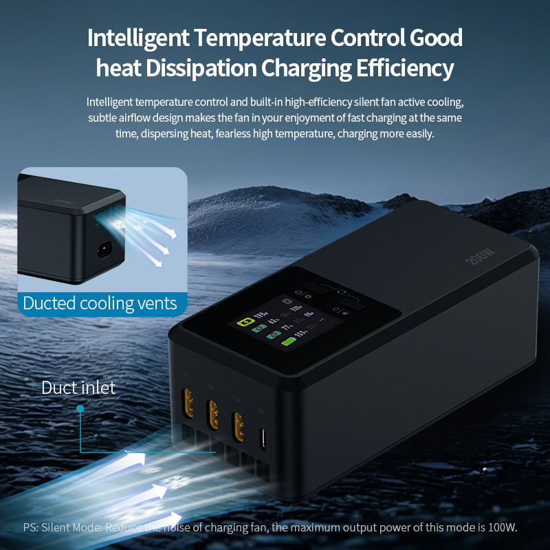 LKTOP 200W Air 3 Series Battery Charging Hub for DJI Air 3/Air 3S Drone Accessories, with Storage/Silent/Output Mode, LCD Display Screen (Parallel Charge 3 Batteries: 1hr 10min)