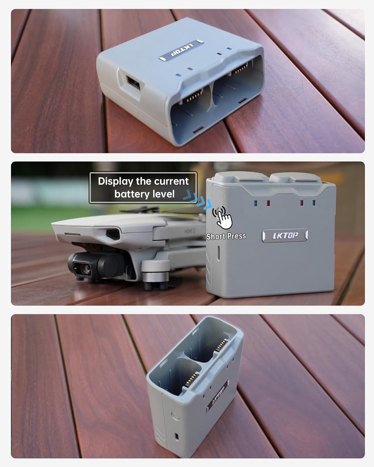 LKTOP Mini 4K/Mini 2 Series Battery Charging Hub, Parallel Charge Dual Batteries, with Discharging Mode (USB-A to USB-C Cable Included))