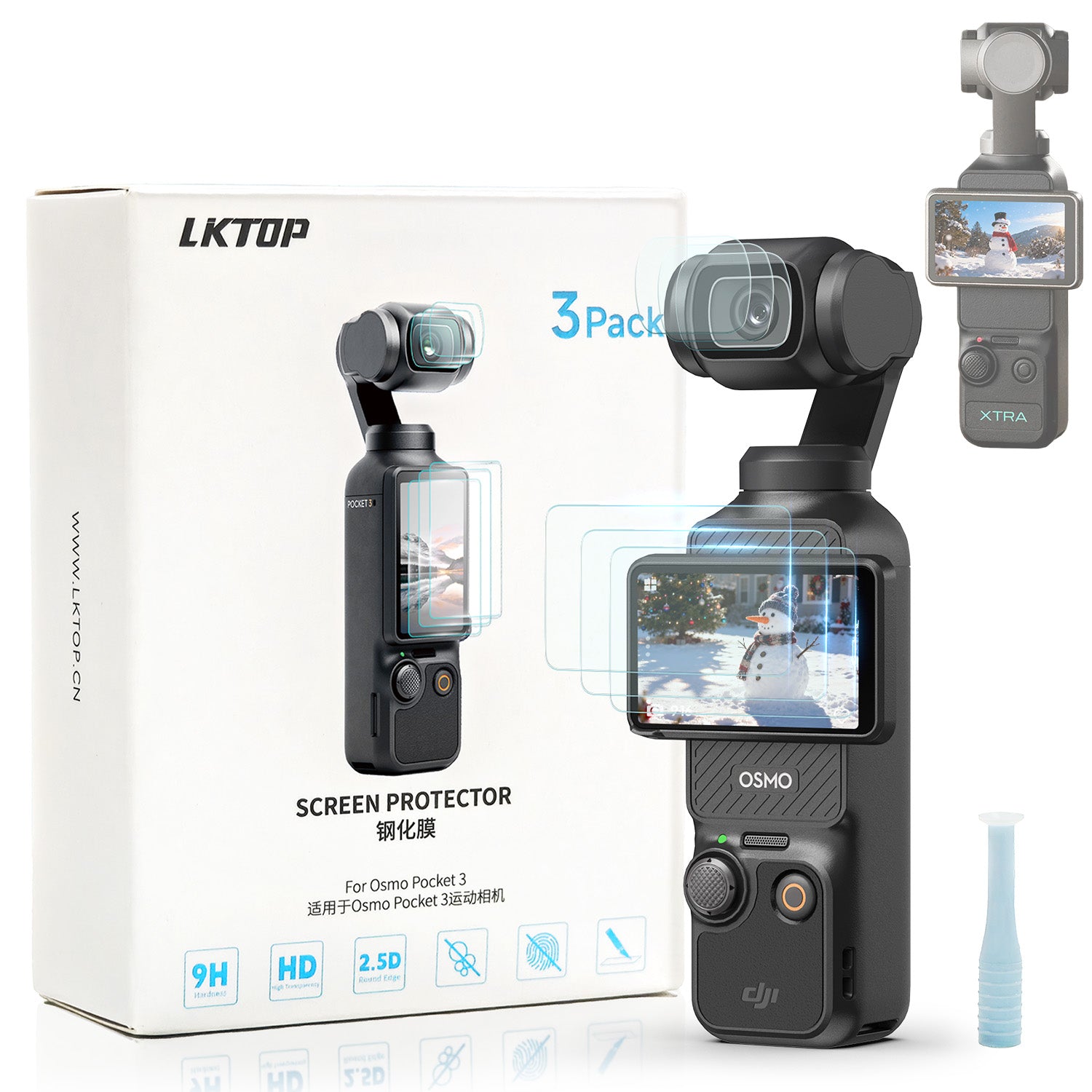 LKTOP 3 PCS Lens Protectors + 3 PCS Screen Protectors For DJI Osmo Pocket 3 & Xtra Muse