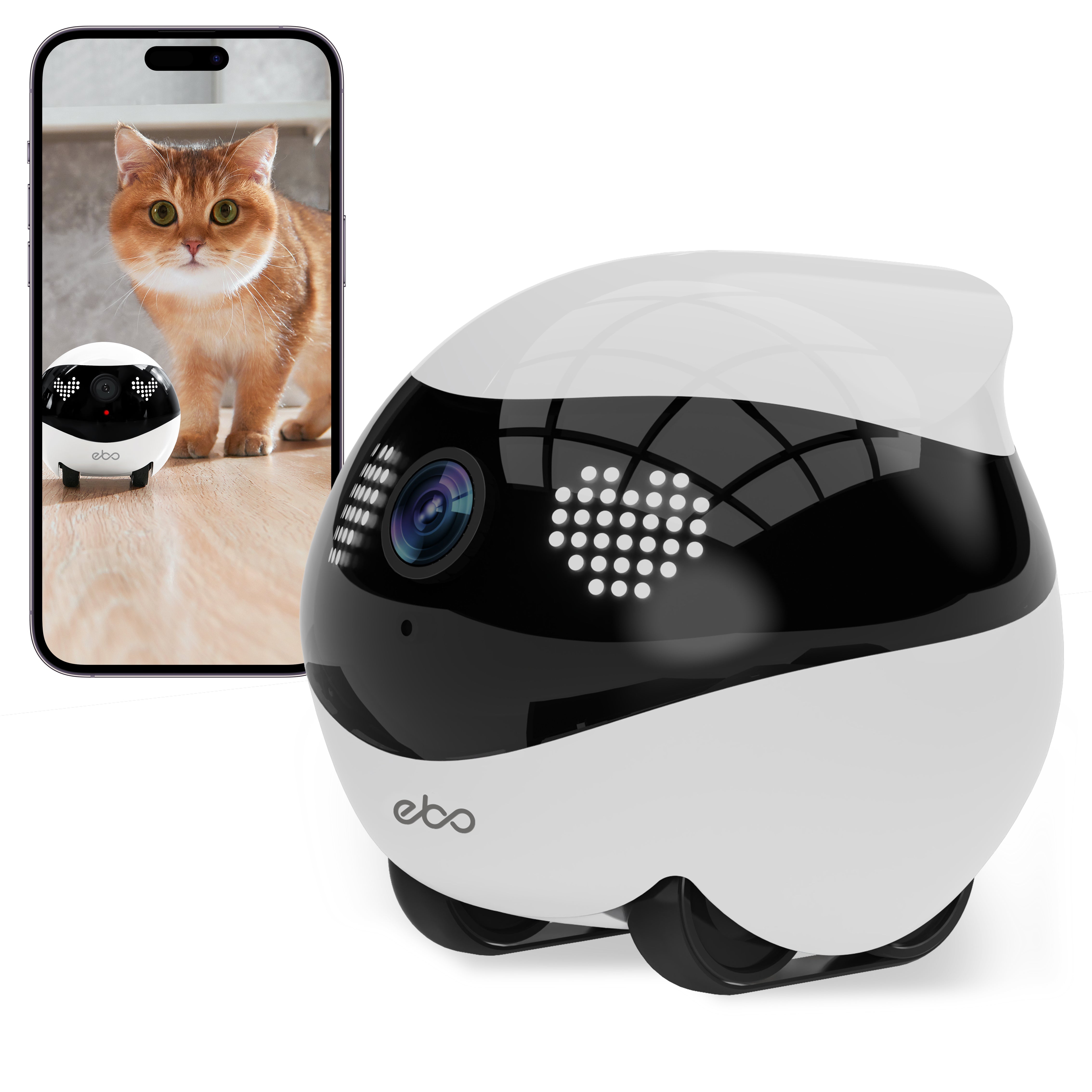 Indoor 2K Pet Camera Robot EBO Air 2: Movable Home Robot with APP Control, Custom Facial Expression, Auto-Recharge, 2-Way Talk, Night Vision & 32GB Memory Card (Dove White)