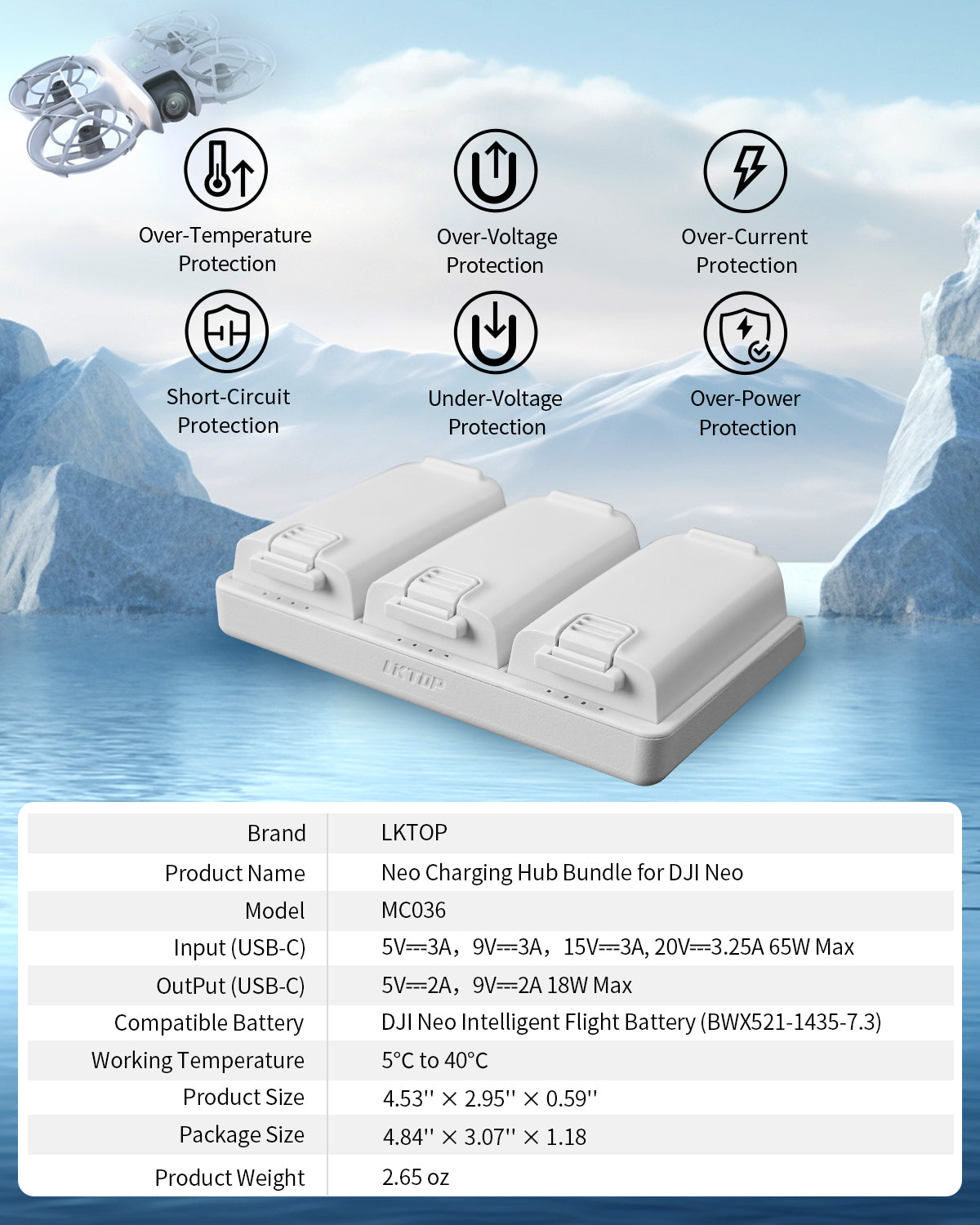 LKTOP 65W Neo Two-Way Charging Hub for DJI Neo