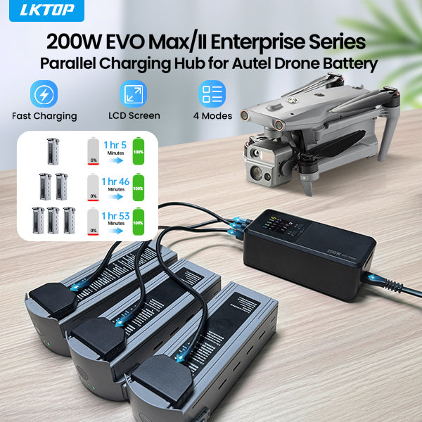 LKTOP 200W Smart Three-Way Charger for Autel EVO Max/II 2 V2 Enterprise Series