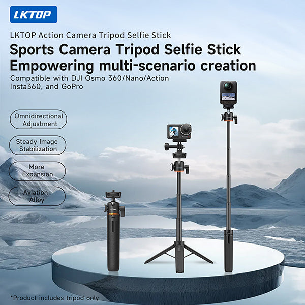 LKTOP Tripod Selfie Stick for DJI Osmo Pocket 3/Nano/360 & Action 5 Pro/6/4/3 & Insta 360 & Xtra Muse & GoPro Hero/Max