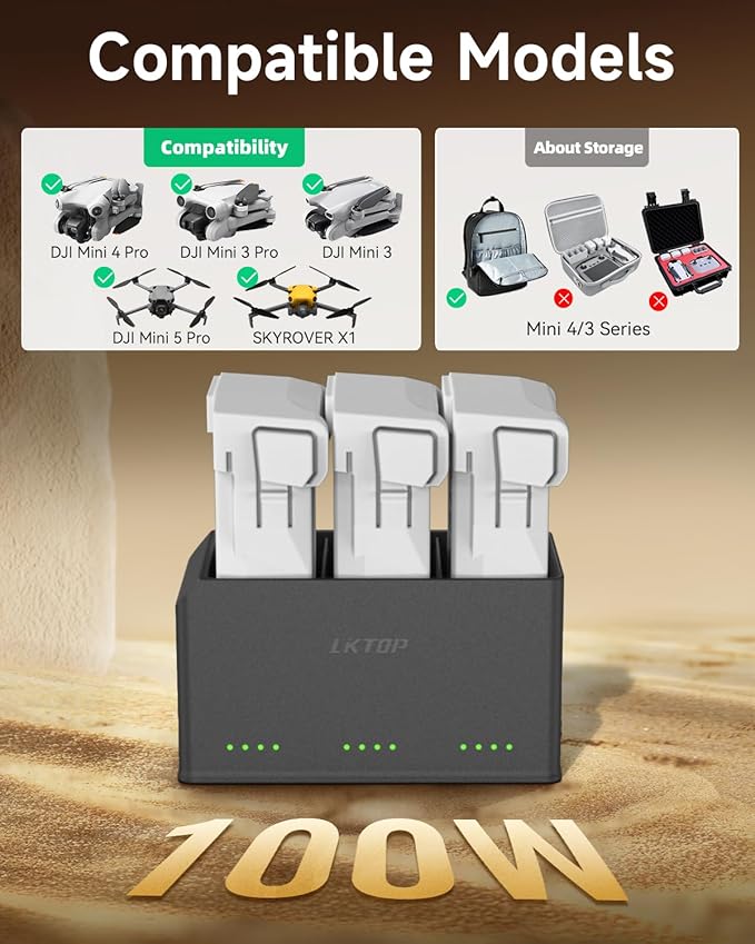 LKTOP 100W Smart Charging Hub for DJI Mini 5 Pro/Mini 4 Pro/Mini 3 Series