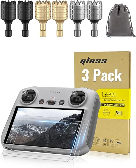 LKTOP 3 Pairs RC/RC2 Remote Controller Joysticks (Gray, Gold, Black), Mini 3/Mini 3 Pro/Mini 4 Pro/Air 3/Air 2S/Mavic 4 Pro/Mavic 3/Mavic 3 Pro/Mavic 3 Classic Remote Controller Sticks Rocker Replacement Accessories