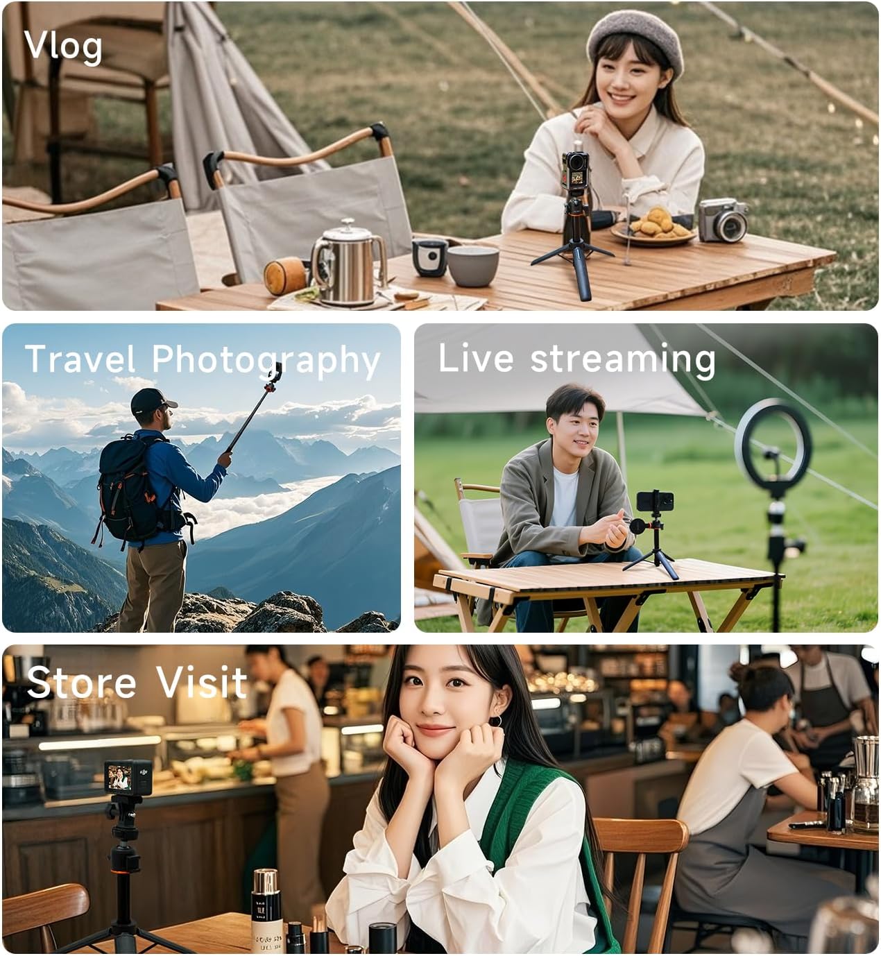 LKTOP Tripod Selfie Stick for DJI Osmo Pocket 3/Nano/360 & Action 5 Pro/6/4/3 & Insta 360 & Xtra Muse & GoPro Hero/Max