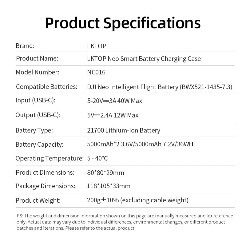 LKTOP 10000mAh Neo Smart Battery Charging Case, Bulit-in 10000mAh Battery, Large Capacity Fully Charge 3 Batteries
