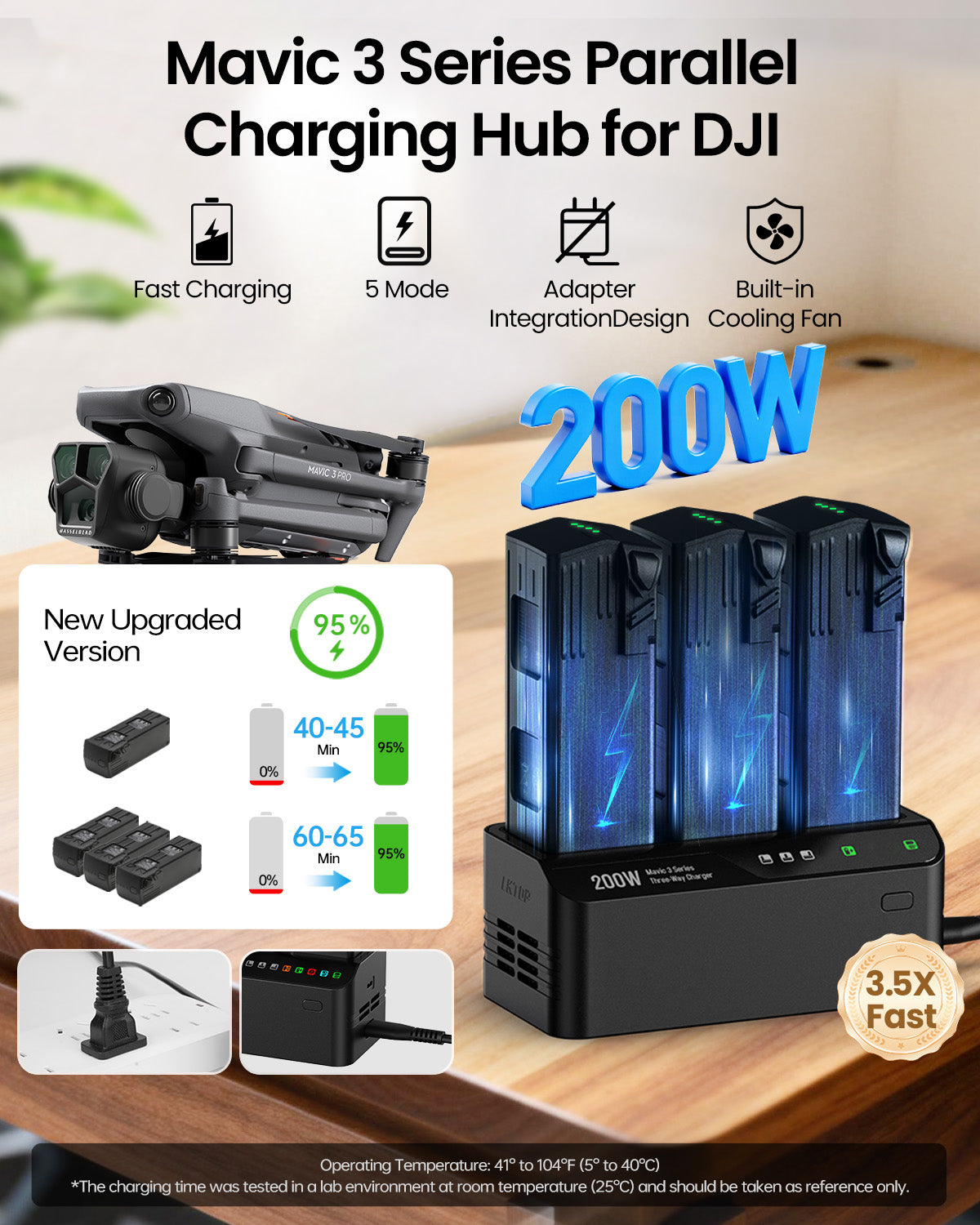 LKTOP 200W Mavic 3 Series Battery Charging Hub with Stickers 3.5X Fast Charger for DJI Mavic 3 Series