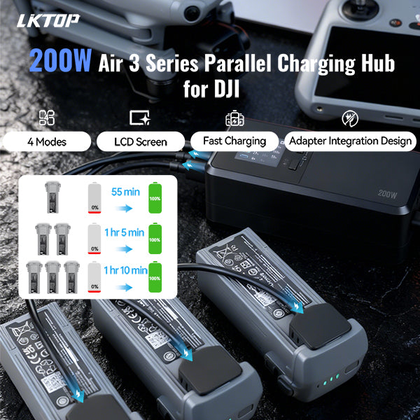 LKTOP 200W Smart Three-Way Charger for DJI Air 3 / Air 3S