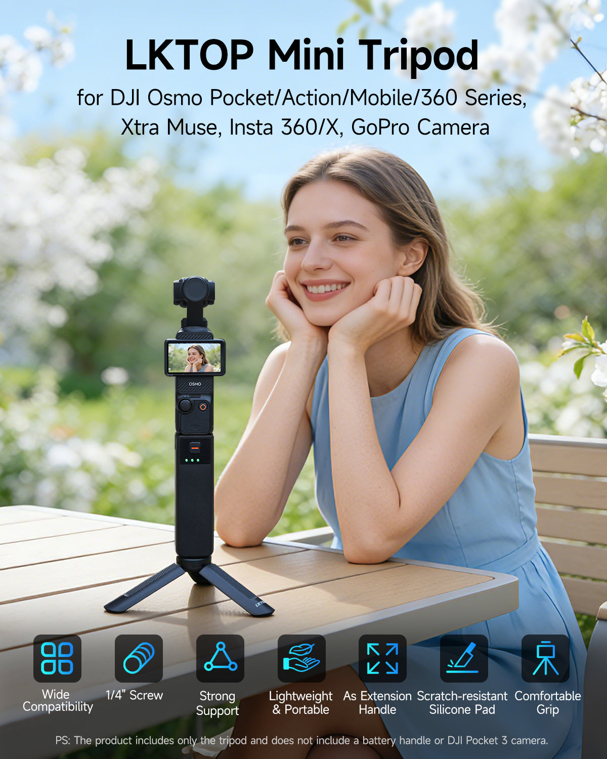 LKTOP Mini Tripod for for DJI Osmo Pocket 3/Nano/360 & Action 5 Pro/6/4/3 & Insta 360 & Xtra Muse & GoPro Hero/Max