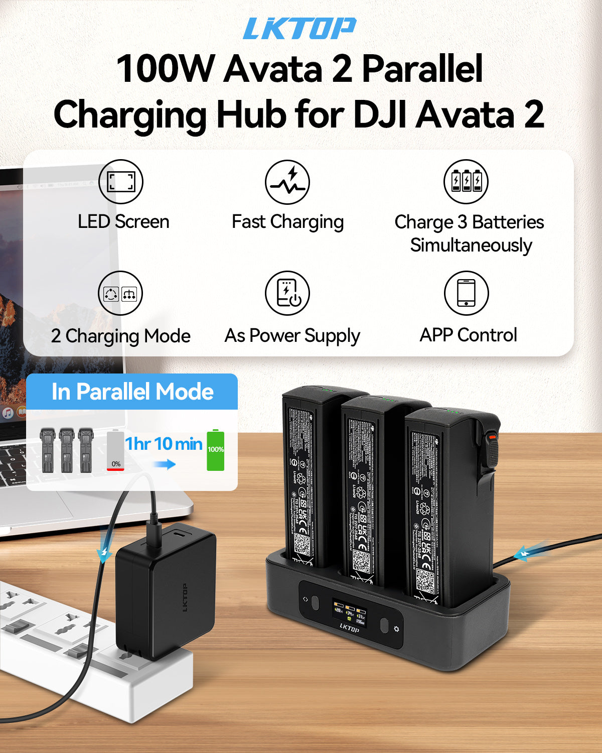 LKTOP 100W Avata 2 Battery Charging Hub